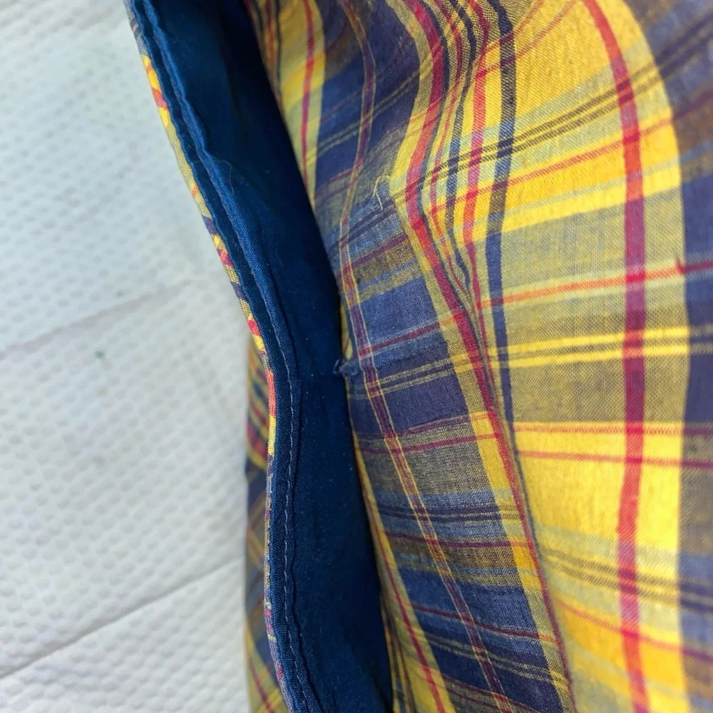 Vintage Granny Core purse/tote Yellow and blue plaid With Wooden Handle - Picture 5 of 7